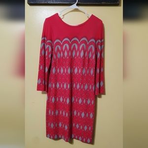 Taylor hot pink gray print midi dress. Size 10